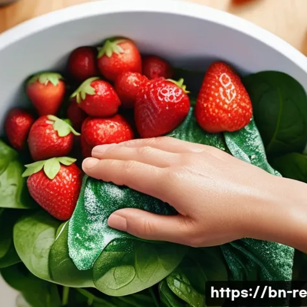 유기농 음식의 보존 방법 - **Prompt:** A close-up, brightly lit photograph of a person's hands gently washing vibrant organic s...