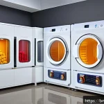 Home 20 건조 기술의 역사와 발전 - A modern humidity-controlled food and fabric dryer in a sleek industrial design, featuring transpare...